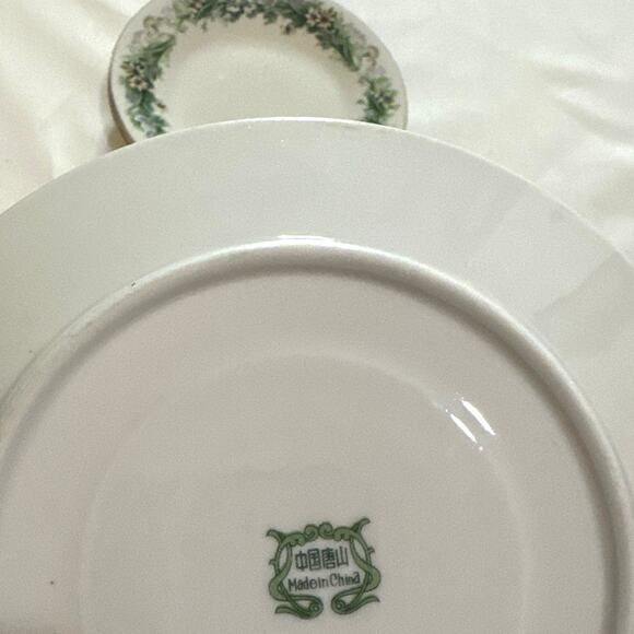 Replacement 3 dessert plates.1 cup saucer VTG china with green floral pattern, - Picture 5 of 6